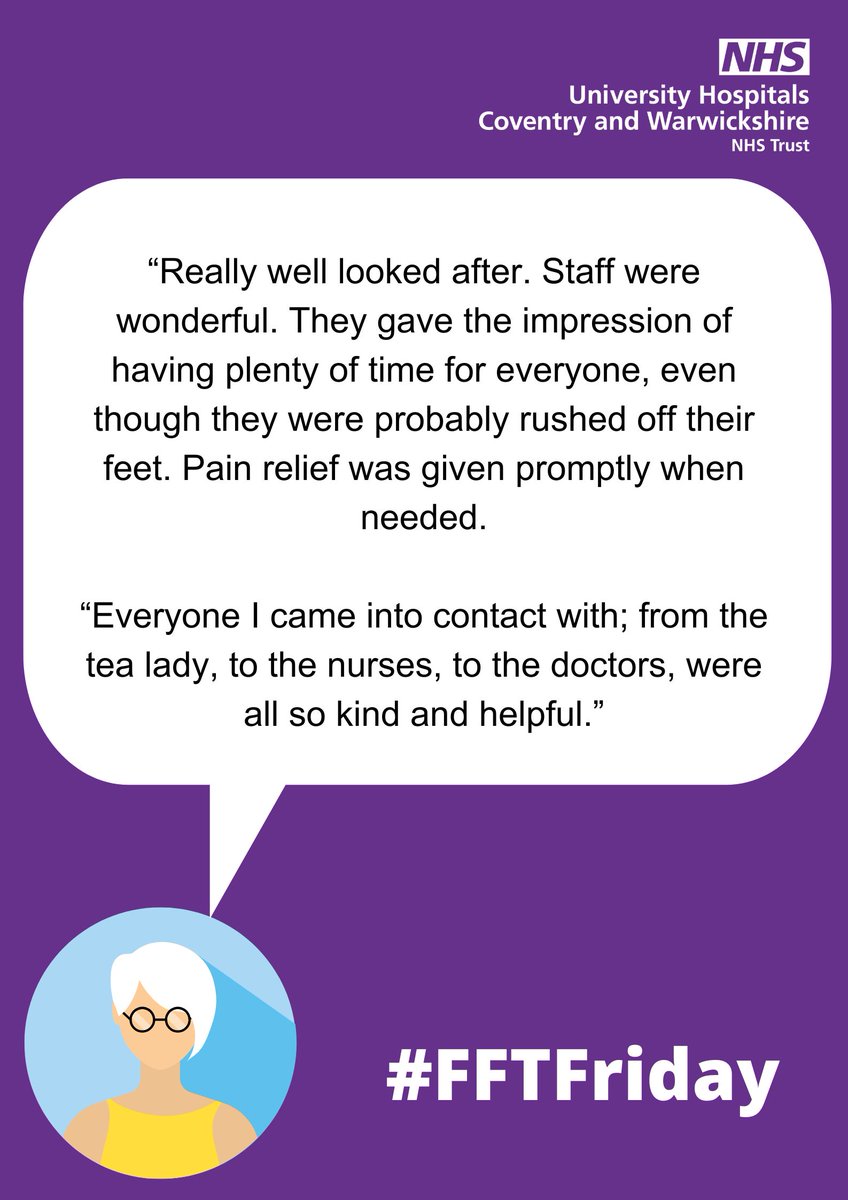 Our next #FFTFriday sees us head over to Ward 23 - Gynae <a href="/nhsuhcw/">UHCW NHS Trust</a>. 

This patient couldn't fault the service that was provided to them and felt really looked after by all.

#WhatMattersToYouMattersToUs #FFTFriday