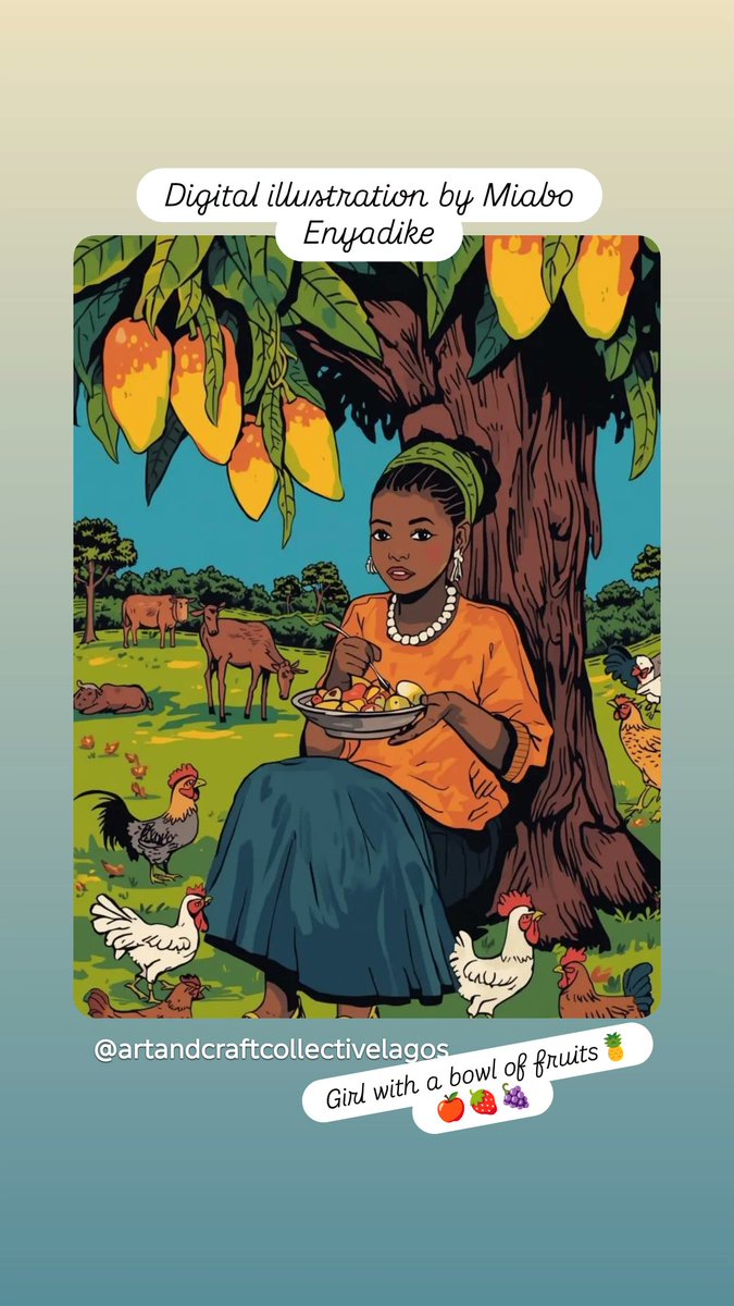 Girl with a bowl of fruits🍍🍎🍓🍇
Digital illustration download
By Miabo Enyadike