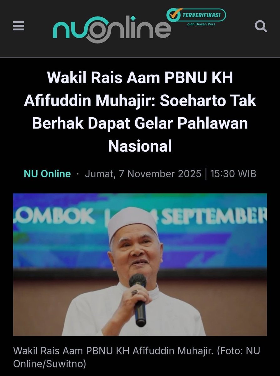 Wakil Rais Aam PBNU KH Afifuddin Muhajir: Soeharto Tak Berhak Dapat Gelar Pahlawan Nasional

nu.or.id/nasional/wakil…

#SoehartoBukanPahlawan