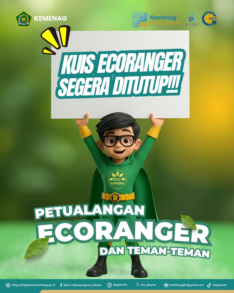 bla_jakarta's tweet image. ⏰ KUIS ECORANGER DITUTUP MALAM INI!
Belum ikut? Ini kesempatan terakhir! 😍
📌 Batas waktu: 22.00 WIB
Pemenang diumumkan 8 Nov 2025 — siapa tahu kamu yang beruntung! ✨
#BLAJakarta #BMBPSDM #KemenagRI #Ecoranger #Ekoteologi #KuisBerhadiah