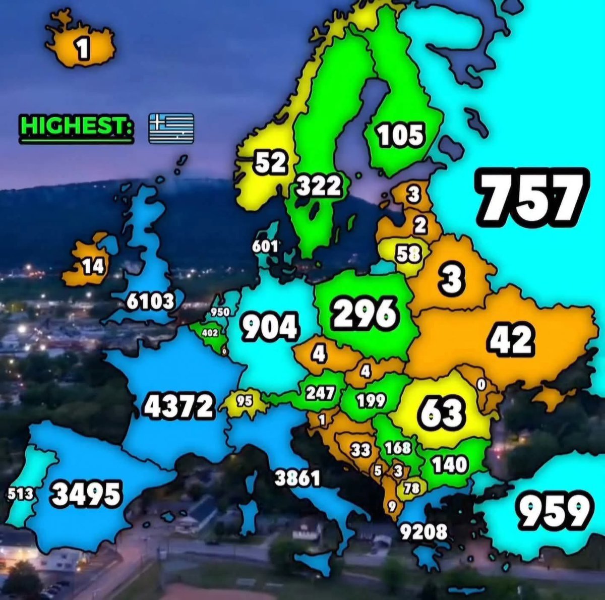 Number of votes given to each country in a US poll on the topic: "Which European country has the best history?"
Source: geostatista.