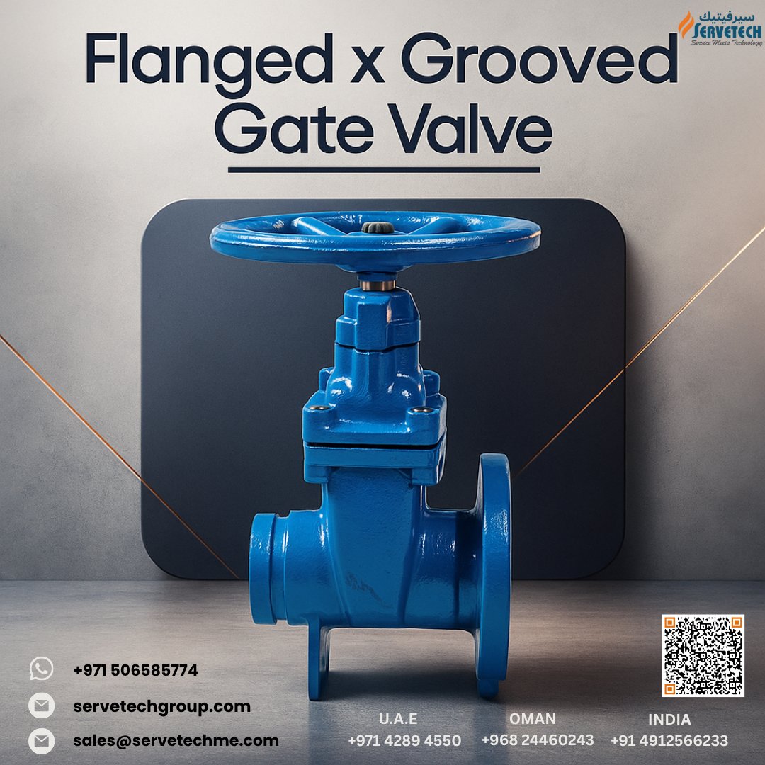 Servetech_'s tweet image. 🔧 Flanged × Grooved Gate Valve
Non-rising stem for tight spaces, flanged×grooved ends for fast installs, rugged ASTM A536 ductile-iron body, EPDM-encapsulated wedge &amp;amp; stainless hardware for leak-tight, long-life service.
.
#GateValve #AWWA #Servetech