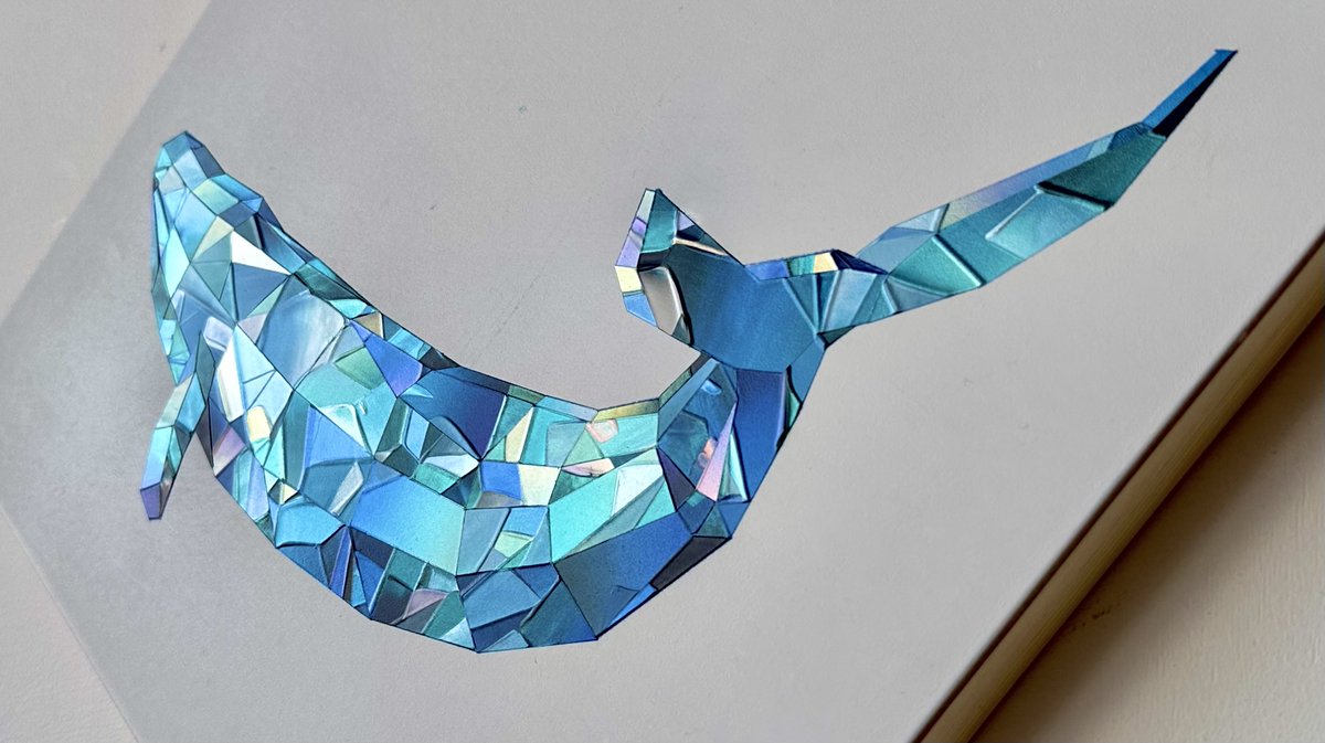 人生で初めてクジラをモチーフにして描いた作品です💎以前、背景ありのバージョンも投稿しましたが、背景なしの姿も気に入っています✨きらめきながら泳ぐ姿を想像しながらご覧いただけたら嬉しいです🐳