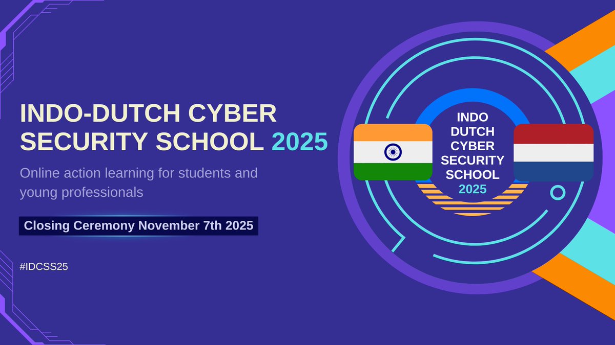 IDCSS25's tweet image. After an inspiring few weeks of learning, collaboration, and innovation, we wrap IDCSS25 with the Closing Ceremony today! The closing ceremony will take place today from 11:30 – 13:00 CET / 16:00 – 17:30 IST online on Microsoft Teams.
@hcssnl @ccoe_hyd @DSCI_Connect @NLinIndia