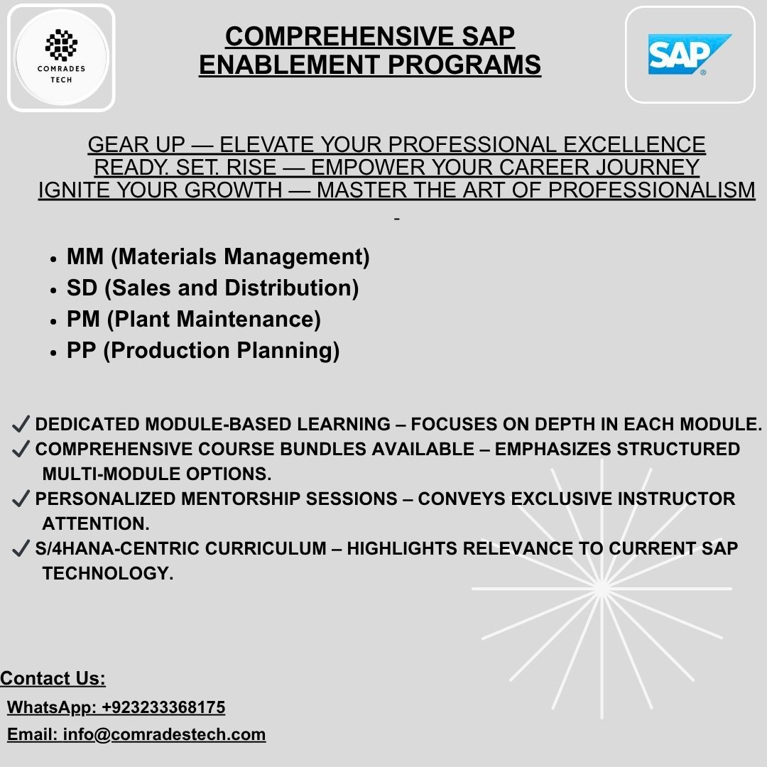 ComradesTechSAP's tweet image. #SAP #SAPTraining #SAPConsultant #SAPLearning #SAPCareer #SAPEducation #SAPCertification #SAPModules #SAPImplementation #SAPDigitalTransformation

#SAPSD #SalesAndDistribution #OrderToCash #SAPSales #SDTraining #SAPSDConsultant #SAPSDConfiguration #SAPOTC #SAPBilling