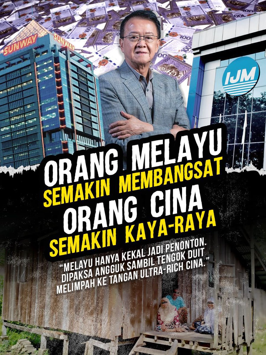 BeraniStudio's tweet image. Sunway &amp;amp; IJM: Melayu Semakin Bangsat, Cina Berganda Kaya

Kalau Sunway dan IJM gabung, jangan harap Melayu akan dapat apa-apa. Syarikat kedua terbesar negara bakal lahir, tapi Melayu? Hanya jadi penonton, disuruh angguk sambil tengok duit melimpah ke tangan ultra-rich Cina.