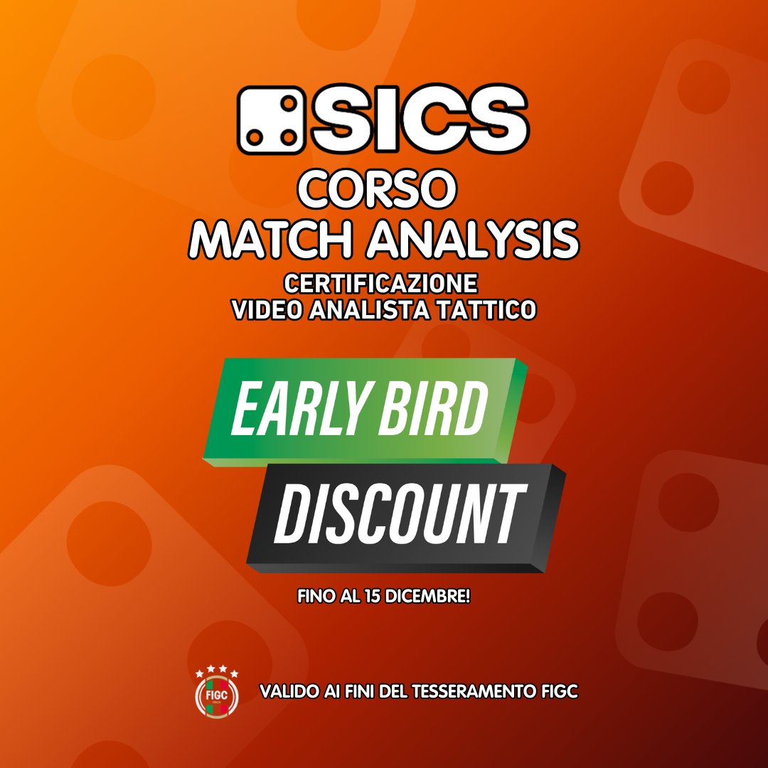 sicssport's tweet image. 🚀 Il 2 febbraio parte la nuova edizione del Corso Video Analista Tattico! ⚽🎥

Formati nella match analysis e nell’analisi tattica del calcio moderno.

🎯 Early Bird Discount fino al 15 dicembre!

#matchanalysis #formazione #matchanalyst #videoanalistatattico #analisitattica