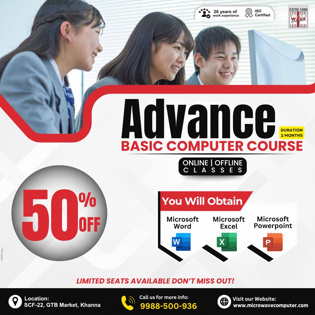 LalkaKiran's tweet image. Step into the digital world with our Advance Basic Computer Course!
 Learn everything from typing and MS Office to safe internet use.
 Build confidence and become computer-smart 

#basiccomputercourseinkhanna #basiccomputercoursenearme #bestcomputerinstitutenearme