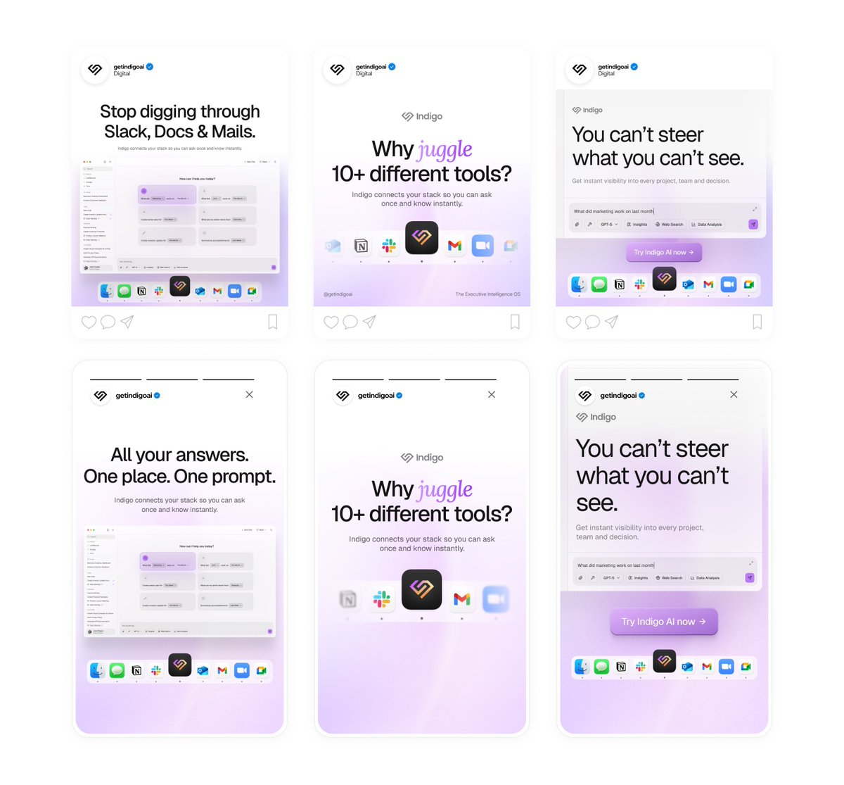 Light mode ad designs for Indigo AI