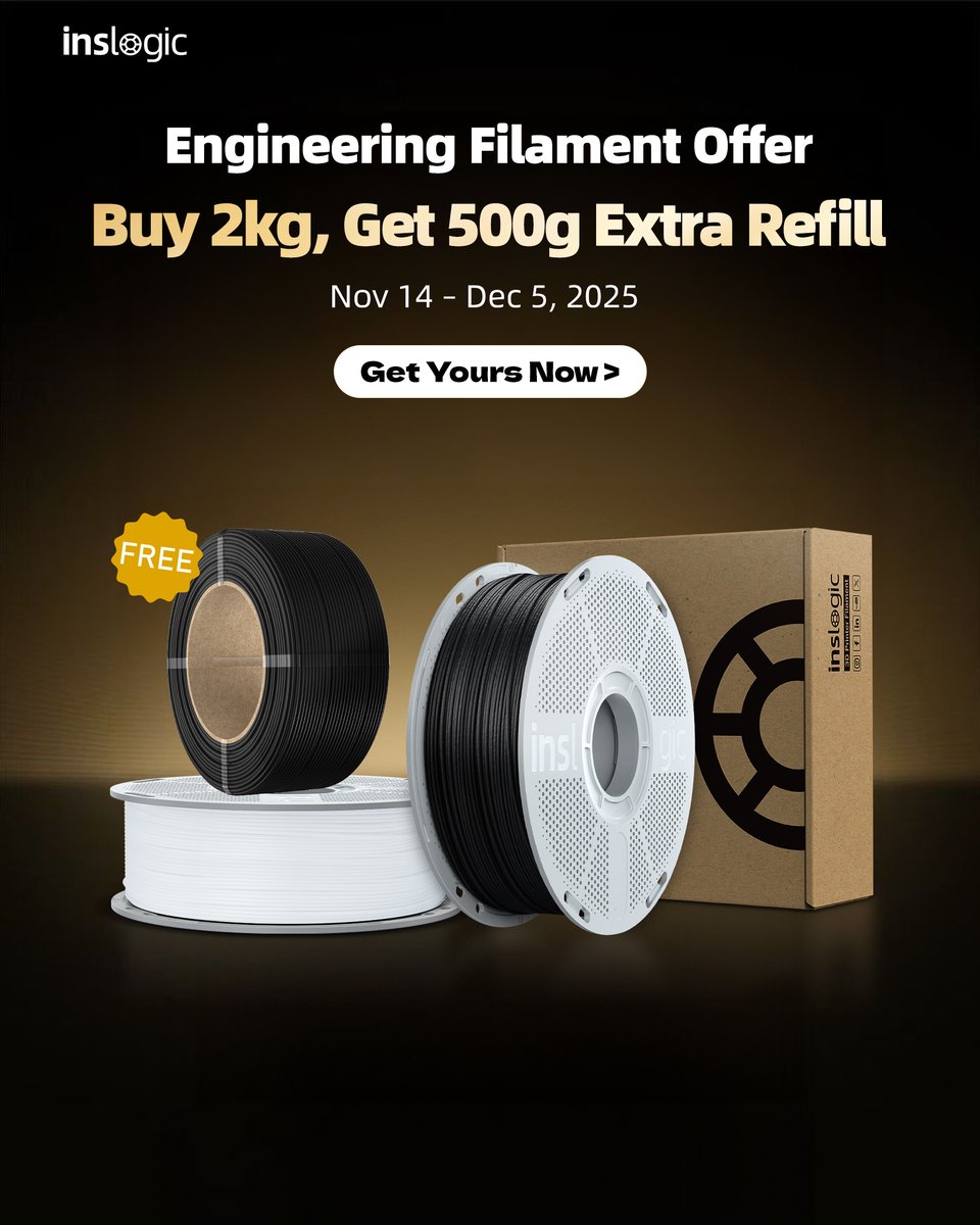 Inslogic3D's tweet image. PART 2: @Inslogic3D Black Friday Sale is live! (Nov 7–Dec 5)
1️⃣ Buy 4, Get 35% OFF 
Bonus: Free Gift over $150 + extra FB Group Discount.
2️⃣ Filament &amp;amp; Resin Surprise Boxes
3️⃣ Engineering Filament Special Offers
#inslogic #inslogic3d #BlackFriday