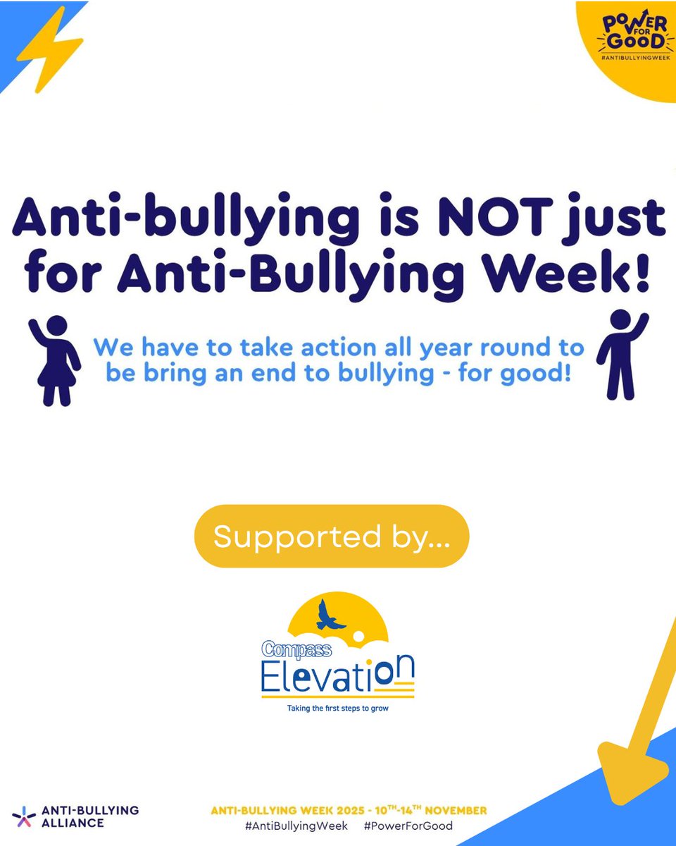 Anti-Bullying week (<a href="/ABAonline/">Anti-Bullying Alliance #AntiBullyingWeek</a>)  runs from Monday 10th - Friday 14th November!

The 2025 theme is ''Power for Good'', which focuses on empowering everyone to take positive steps to tackle bullying💙

#AntiBullyingWeek #PowerforGood #EmbraceDifferences