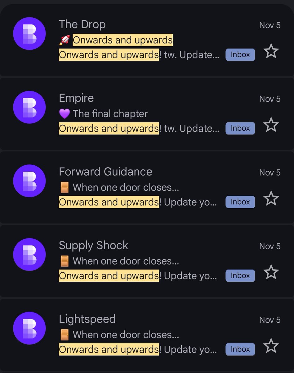 catching up on my mail just to see that some of my favorite newsletters by <a href="/Blockworks_/">Blockworks</a> is shutting down.

this is a sad day for me, as not only were these top tier newsletters, i also relied on it for personal research, as i also write a newsletter. 

these were my lens to nfts,