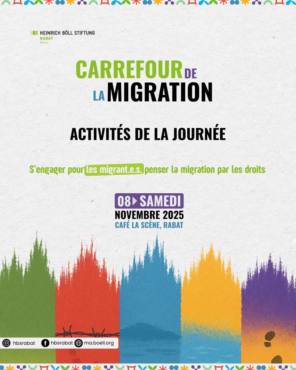 RMJMigrations's tweet photo. 📅 Le 8 nov 2025 à Rabat, le RMJM participera au Carrefour de la Migration au Café La Scène.
🎤 Salaheddine Lemaizi au Panel 1 sur les migrant·e·s disparu·e·s.
🗣️ Dounia Mseffer au Panel 2 sur la lutte contre la xénophobie.

#RMJM #Migration #Médias #Rabat #DroitsHumains https://t.co/Ryx4Dw3E77