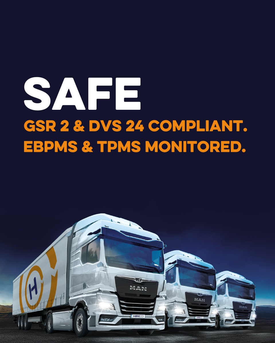 Hireco_World's tweet image. Safe. Efficient. Ready.
The future of fleet is available now!

✔ GSR2 &amp;amp; DVS24
✔ TPMS / EBPMS monitored
✔ HVO-ready (cut CO₂ by 90%)

📧 info@hireco.co.uk | 🌐 hireco.co.uk

#FleetSupport #GSR2 #DVS24 #HVO #Hireco #Logistics