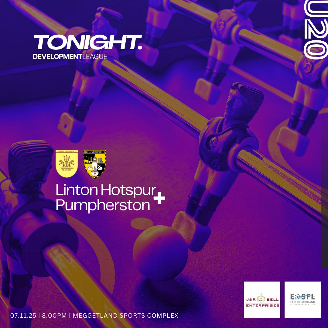🆄2️⃣0️⃣s ⏬

Good luck to our 𝙒𝙚𝙚 𝙎𝙥𝙪𝙧𝙨 who take on Pumpherston tonight! 👊

🆚 Pumpherston u20
⌚ 8.00PM
🏠 Meggetland Sports Complex

#WeeSpurs 🔵⚪

<a href="/OfficialEOSFDL/">East Of Scotland Football Development League</a>