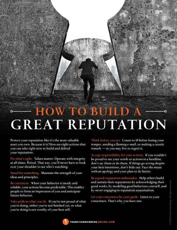 FSonnenberg's tweet image. How to Build a Great Reputation ➤ bit.ly/1pKWSJ9 | By Frank Sonnenberg | @FSonnenberg #Credibility #Reputation