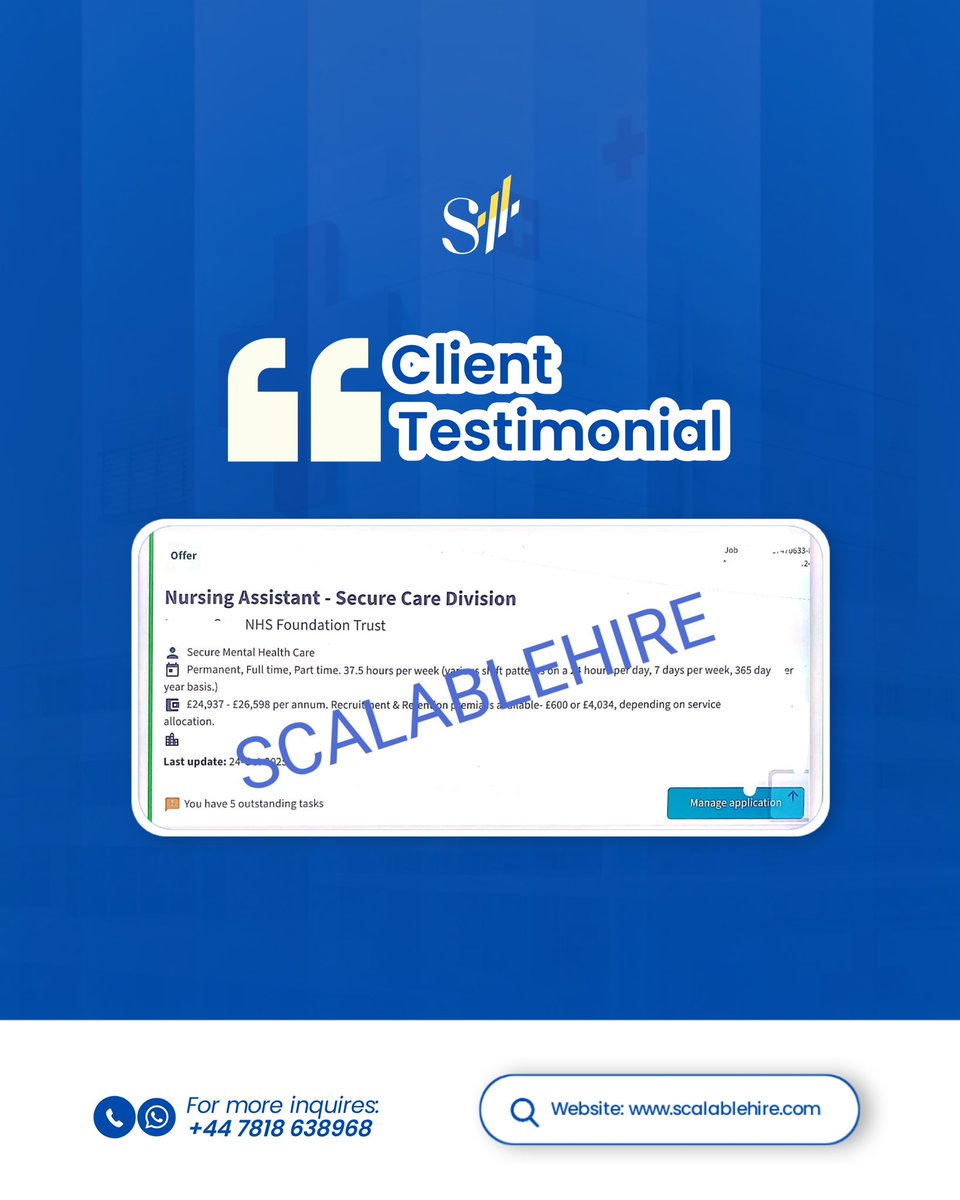 Scalablehire's tweet image. People are still getting UK sponsorship offers.
Our client just secured a Nursing Assistant role with an NHS Trust.
Strategy is greater than luck.
Reply OPPORTUNITY.

#UKJobs #VisaSponsorship