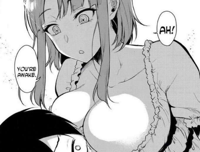 Girl👩 (shocked, blushing): "Ah!"    

Girl 👩(stammering, speech bubble from below): "Y-you're awake...!"  

#play #teen #creampie #pregnant #fucktoy #young #nasty #bitch #whore #slutnextdoor #fuckable