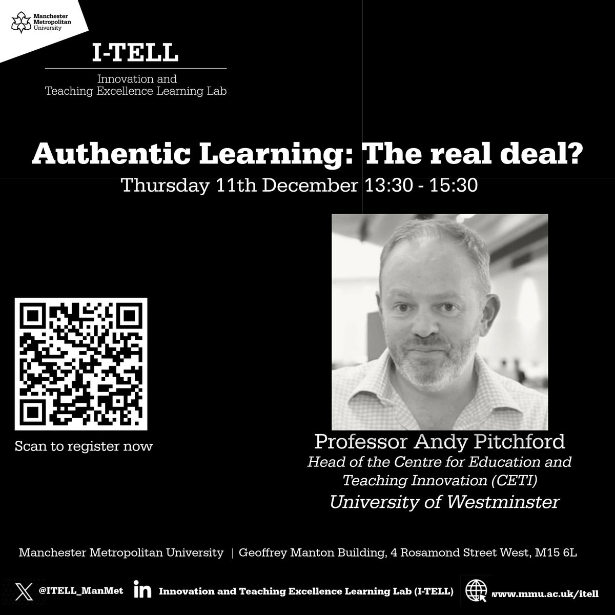 What does authentic learning really mean in practice? 🤔
Join Prof Andy Pitchford at Manchester Met on 11 Dec for a hands-on workshop exploring creative ways to design meaningful learning experiences.
Register by 8 Dec: forms.cloud.microsoft/e/trnHjAdV2p