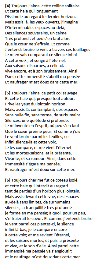 La question que tout le monde se pose sur X :
"Quelle est la meilleure traduction du célèbre poème 'L'Infini' de Leopardi ?"
À vous de trancher : voici 6 versions très différentes.
Lisez, relisez, votez pour votre préférée et n'oubliez pas de partager ce post à la terre entière !