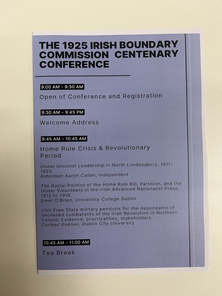 1925IBC100's tweet photo. Our programme of the day, showing a great display of academic research in Irish history https://t.co/MJjlpEZI8d