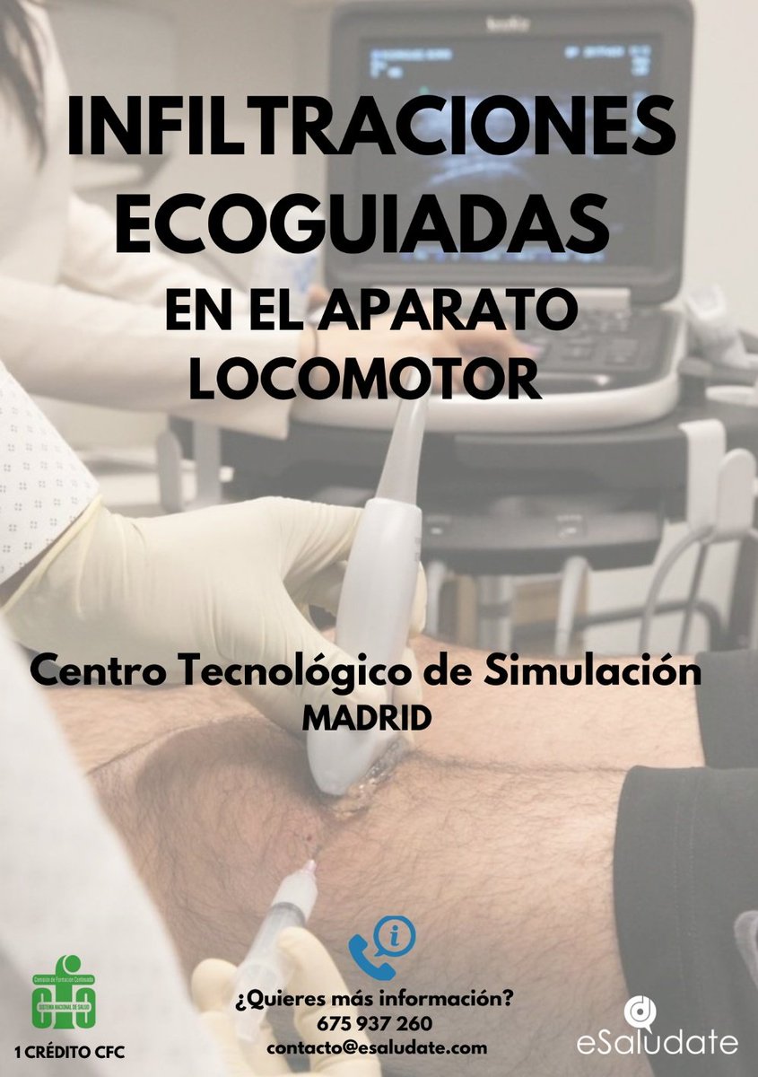 SERPE_ReuPed's tweet image. Os compartimos este curso teorico-practico sobre Infiltraciones Ecoguiadas en el aparato locomotor.
🗓️12-13 diciembre
📌 Madrid
 Programa e información completa ➡️ esaludate.com/formacion/find…