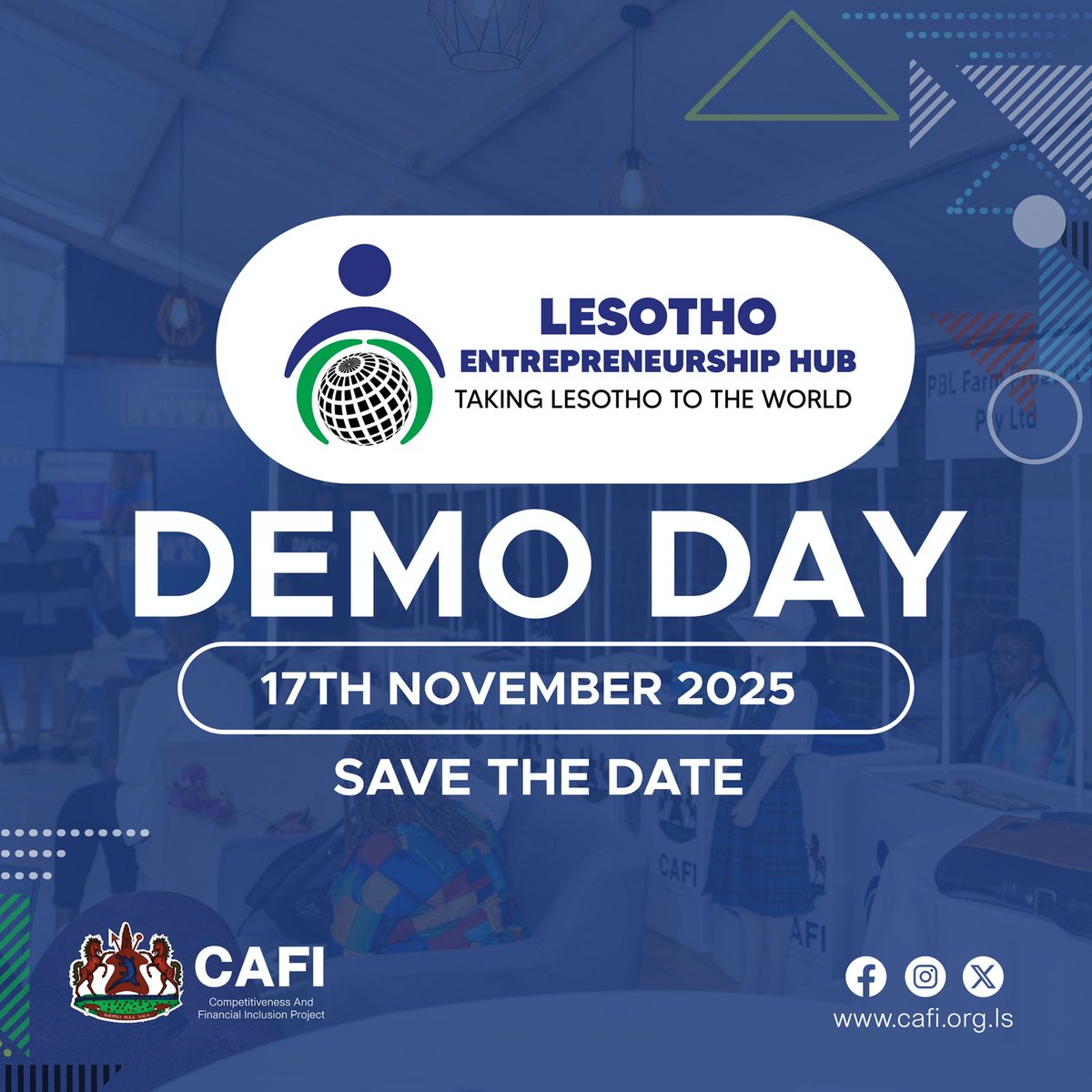 Save the date. Show up. Support our innovators.
Together, we’re Taking Lesotho to the World.
#DemoDayLesotho #BasothoInnovation #SeedFacility #MadeInLesotho #LesothoEntrepreneurs  
#TakingLesothoToTheWorld
#CAFI #InvestInLesotho