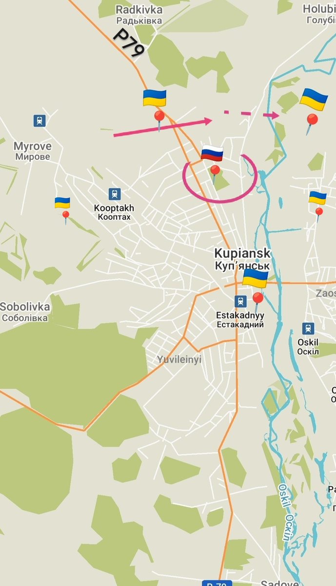 Units of Ukrainian fighters cut off the P79 highway north of Kupyansk and are attempting to encircle Russian infantry groups stationed north of the city.
