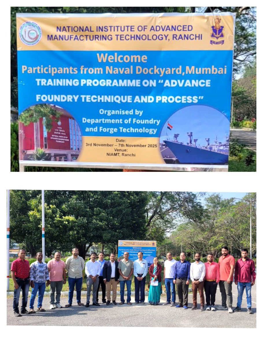 niamt_ranchi's tweet photo. Concluding today: NIAMT Ranchiβs Short-Term Technical Course on Advanced Foundry Techniques for Naval Dockyard, Mumbai participants.Great skill-building, hands-on learning, and industry-ready expertise!#NIAMT #FoundryTechnology #SkillDevelopment #NavalDockyard #TechnicalTraining https://t.co/DDJjG50CWN