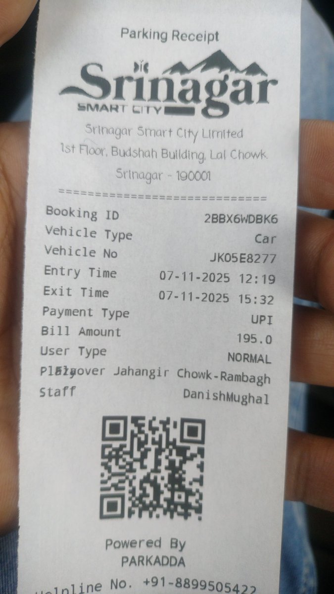 Mehrajspeaks's tweet photo. @SMC_Srinagar parking for three hours and you charge 195. How is it fair? Is this how you are making parking convenient. https://t.co/mBx30DpawH