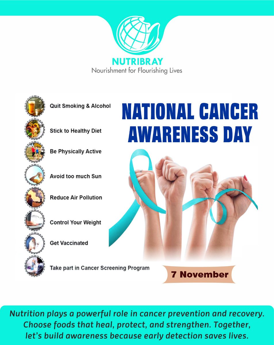 On #NationalCancerAwarenessDay, let’s stand together to spread hope, promote early detection &amp; fight cancer fearlessly. 
Together, we can create a cancer-free tomorrow. 
#FightCancer #CancerAwareness #HealthForAll #Nutribray