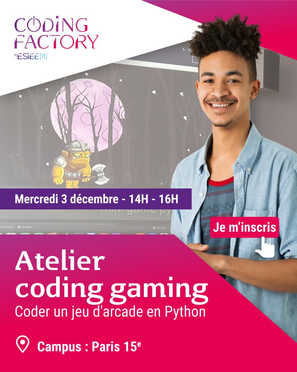 CodingEsieeIT's tweet image. Un atelier concret et ludique pour découvrir le développement, la #VR et le #gaming 👩‍💻 RDV 03/12 - Paris

Idéal pour orienter les jeunes vers les métiers du numérique !

🔗 esiee-it.fr/fr/evenements/…