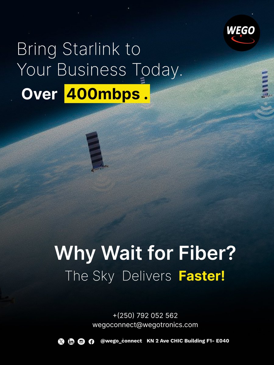 🚀 Bring Starlink to your business today! Get Over 400Mbps speeds delivered from the sky. Stop waiting for fiber—upgrade your connectivity now.