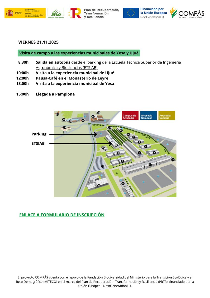 proyectocompas's tweet photo. 🔥 ¡No te pierdas la Jornada Final del @proyectocompas! Innovación, sostenibilidad y prevención de incendios en una jornada única en la @UNavarra (opción online) + visita técnica. 
🗓️20 y 21 noviembre
ℹ️https://t.co/qn2eDXZ7mN
@FBiodiversidad 
#ProyectosPRTR #NextGenerationEU https://t.co/JVuKxEduX9