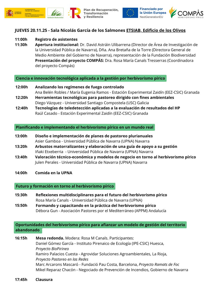 proyectocompas's tweet photo. 🔥 ¡No te pierdas la Jornada Final del @proyectocompas! Innovación, sostenibilidad y prevención de incendios en una jornada única en la @UNavarra (opción online) + visita técnica. 
🗓️20 y 21 noviembre
ℹ️https://t.co/qn2eDXZ7mN
@FBiodiversidad 
#ProyectosPRTR #NextGenerationEU https://t.co/JVuKxEduX9
