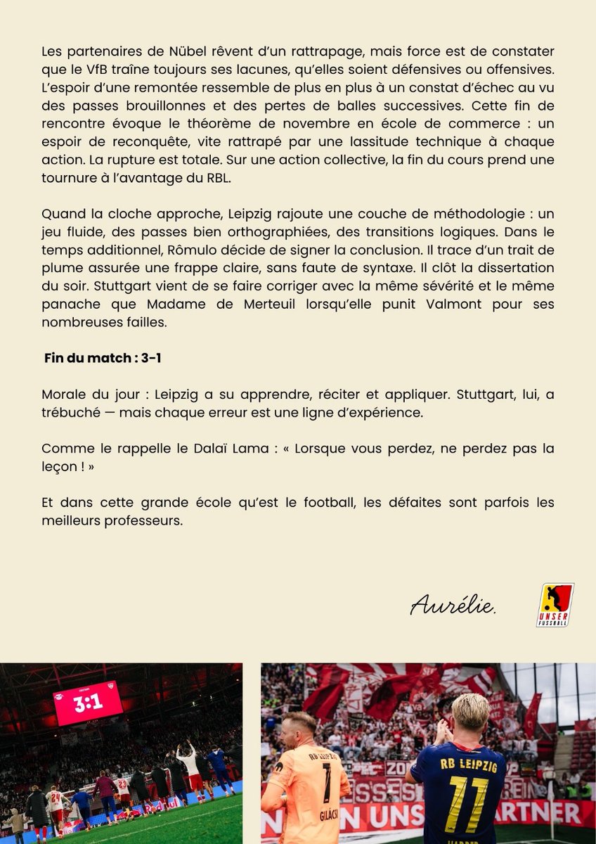 Avant cette 10e journée de #Bundesliga, nous vous proposons un peu de lecture avec la Bulili de la 9e journée entre Leipzig et Stuttgart

Retour en enfance et les bagarres dans la cour de récréation ! Bonne lecture !

✍️ <a href="/MsAurelieBurns/">Ms. Burns Aurélie</a> #RBLVfB