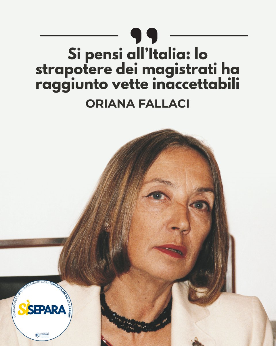 fleinaudi's tweet image. Oriana #Fallaci: &quot;In Occidente il rischio della dittatura non viene dal potere esecutivo: viene dal potere giudiziario&quot;.

Aderisci al Comitato #SìSepara della @fleinaudi 👇
sisepara.it
 
#PensieriLiberali #SeparazionedelleCarriere