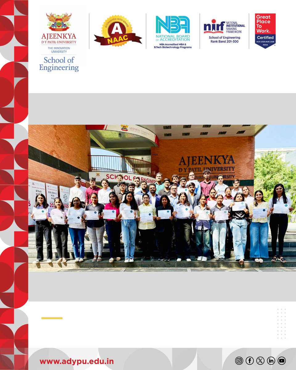 adypuniversity's tweet image. B.Tech (AIDS) Sem V students have successfully completed the CS302: Software Engineering Certification from Saylor Academy (USA) under Dr. Amol Kasture’s guidance, aligning with SDG 4 – Quality Education. 
#ADYPU #GlobalLearning #SDG4