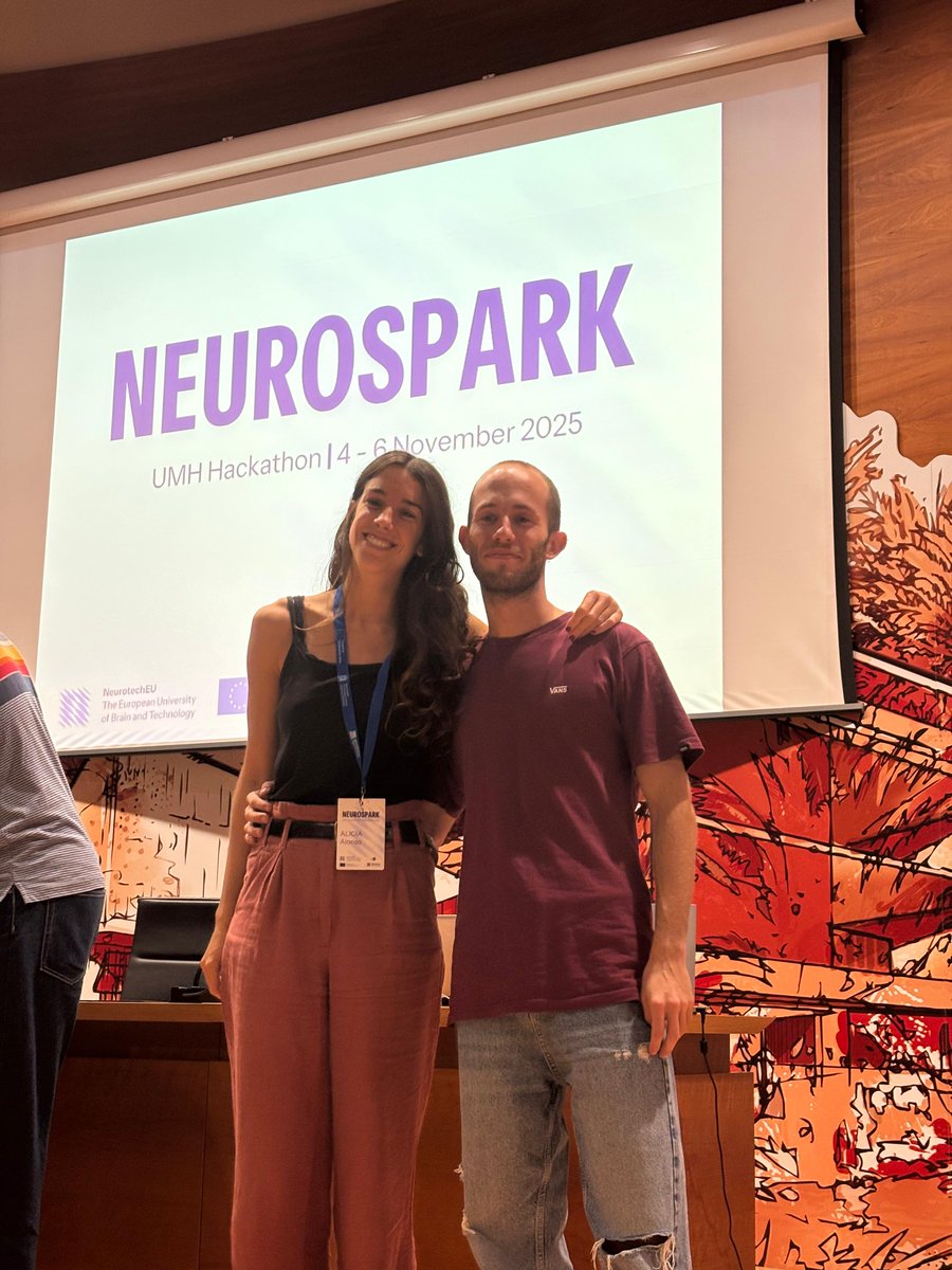 NeuroAlc's tweet image. Proud to have @aliciaaandres and @IsmaelNav97 representing @NeuroAlc at #NeuroSpark, a 24h hackathon where multidisciplinary teams turn ideas into investor-ready pitches 👏
Organized by the Student Council @UniversidadMH , @BMISLab , G.tec and Sandra Manzanero.
 @theneurotechEU
