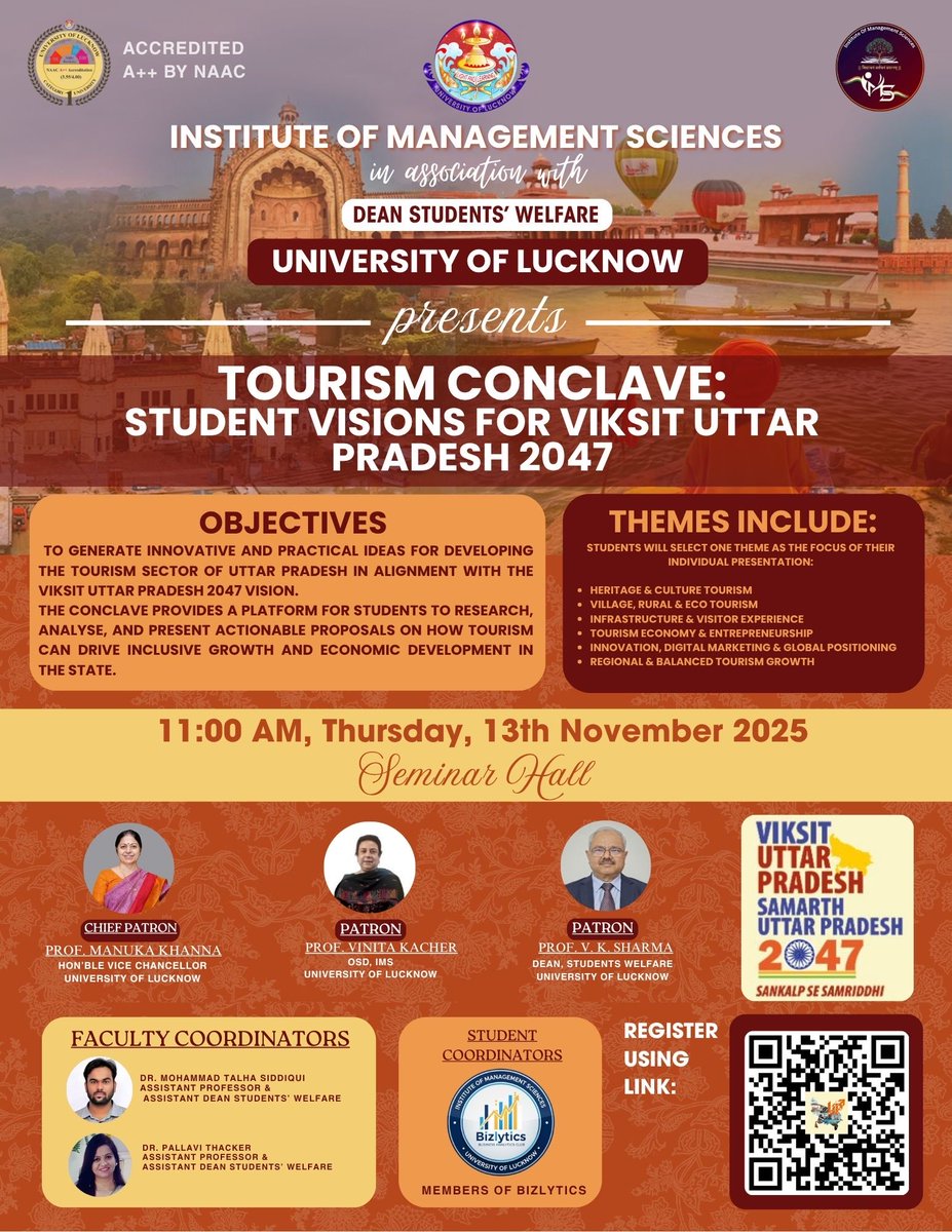 IMS presents Tourism Conclave ⁦<a href="/KhannaManuka/">Prof.Manuka Khanna, University of Lucknow</a>⁩ ⁦<a href="/ippr_lkouniv/">IPPR, University of Lucknow</a>⁩ ⁦<a href="/dswlkouniv/">Dean Students’ Welfare, UoL</a>⁩ ⁦<a href="/anandibenpatel/">Anandiben Patel</a>⁩ ⁦<a href="/UPGovernor/">UP Goverrnor</a>⁩ ⁦<a href="/PMOIndia/">PMO India</a>⁩ ⁦<a href="/narendramodi/">Narendra Modi</a>⁩