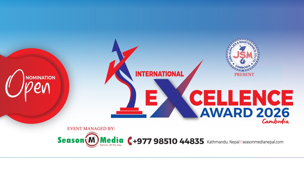 Pradeep_onta's tweet photo. International Excellence Award 2026 is set to take place in Cambodia this coming January, celebrating global excellence, innovation, and cultural unity!

Organized by Juba Supplies &amp; Maintenance Co. Ltd (JSM Cambodia) and managed by Season Media Nepal, Media Nepal.9851044835 https://t.co/jBAJwbkRhp