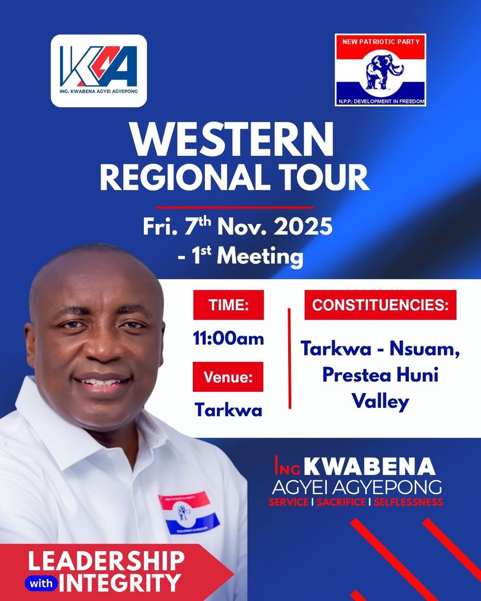 KAAgyepong's tweet photo. The message of #GoingBackToOurRoots  still continues!

Today, we begin the Western Regional Unity Dialogue Tour — engaging party faithfuls and listening to the voices that shape our great party and country.

#UnityDialogueTour #KAA2028
#KAANewdawn https://t.co/2rGuTHkKlQ