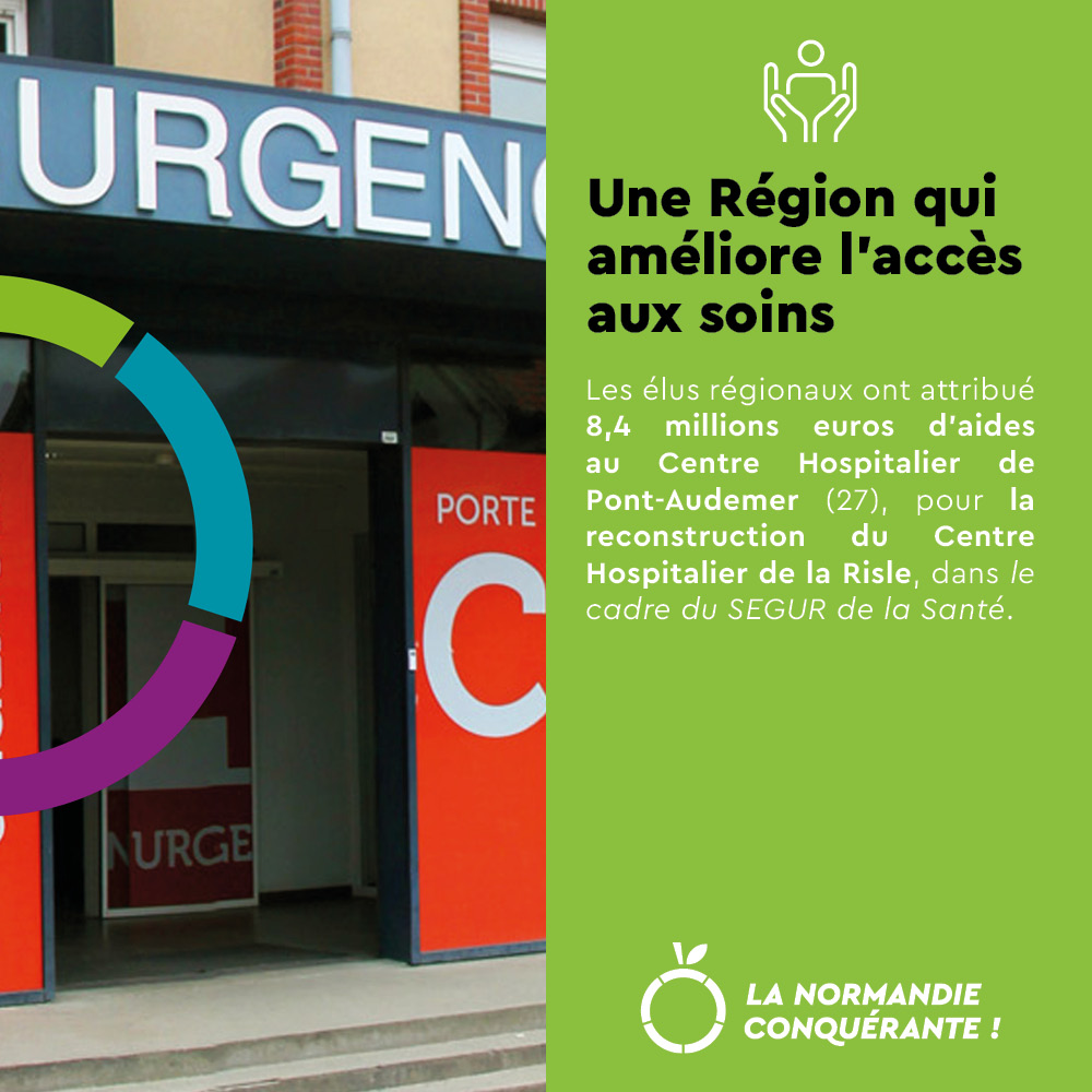 Commission Permanente du 3 novembre 2025 :
Les élus régionaux ont attribué 8,4 millions euros d’aides au Centre Hospitalier de Pont-Audemer (27), pour la reconstruction du Centre Hospitalier de la Risle, dans le cadre du SEGUR de la Santé.