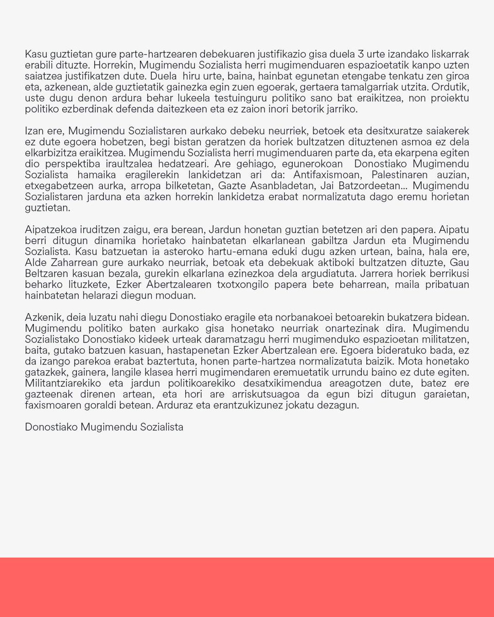 Kontseilua_Don's tweet image. [📄IRAKURKETA]

Donostian beto politikorik ez!

Mugimendu Sozialistaren parte-hartzearen alde.