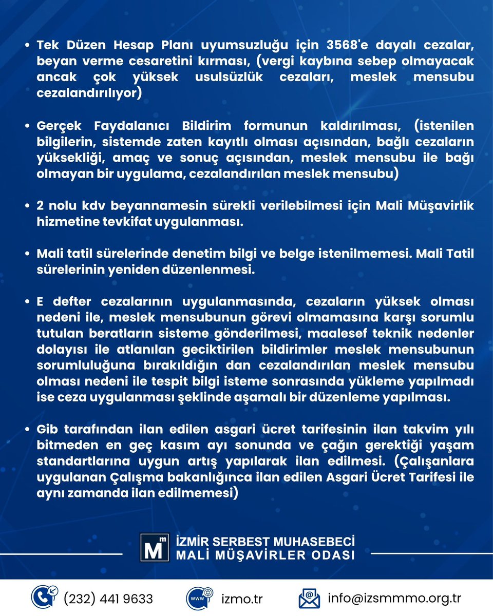 TÜRMOB’un 12.11.2025 Tarihinde GİB’e Yapacağı Ziyarette Çözüme Kavuşturulmasını Talep Ettiğimiz Mesleki Sorunlarımız