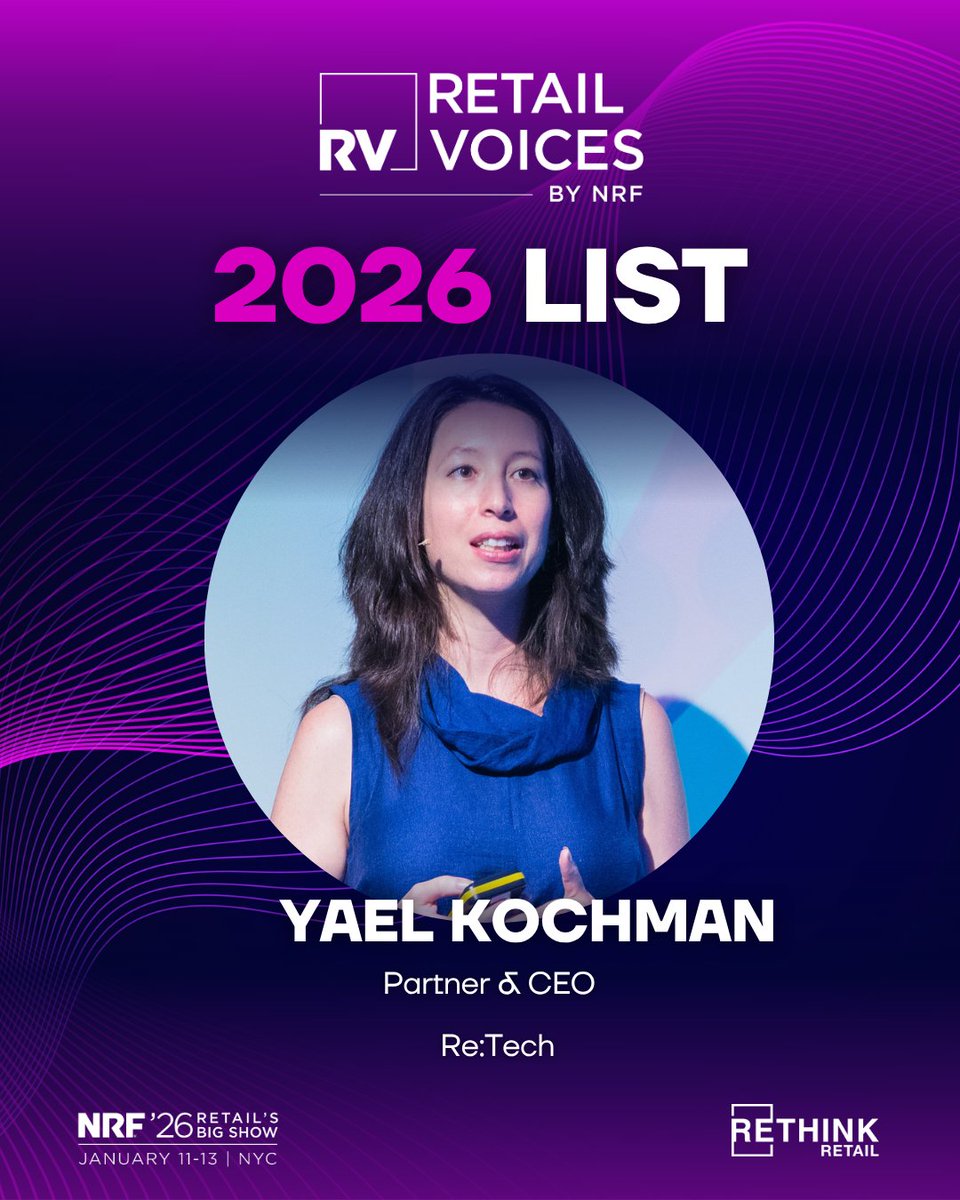 Yaelkochman's tweet image. I haven&apos;t posted here in a while, but this is a special occasion - I am excited to share that I was selted for the second year by @NRFBigShow and @RETHINK_Retail as one of the #RetailVoicesbyNRF for 2026! 🙌 

Full list: nrfbigshow.nrf.com/retail-voices

#NRF #thoughtleadership #NRF2026