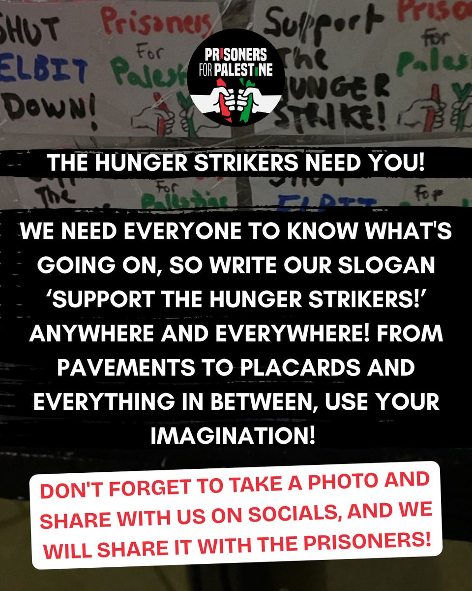 SUPPORT THE HUNGER STRIKERS! 

The Hunger strikers need you to spread their demands far and wide and to let everyone know what is going on!

Make sure to share your messages with us and tag us in any social media posts, and we will share these with the prisoners.