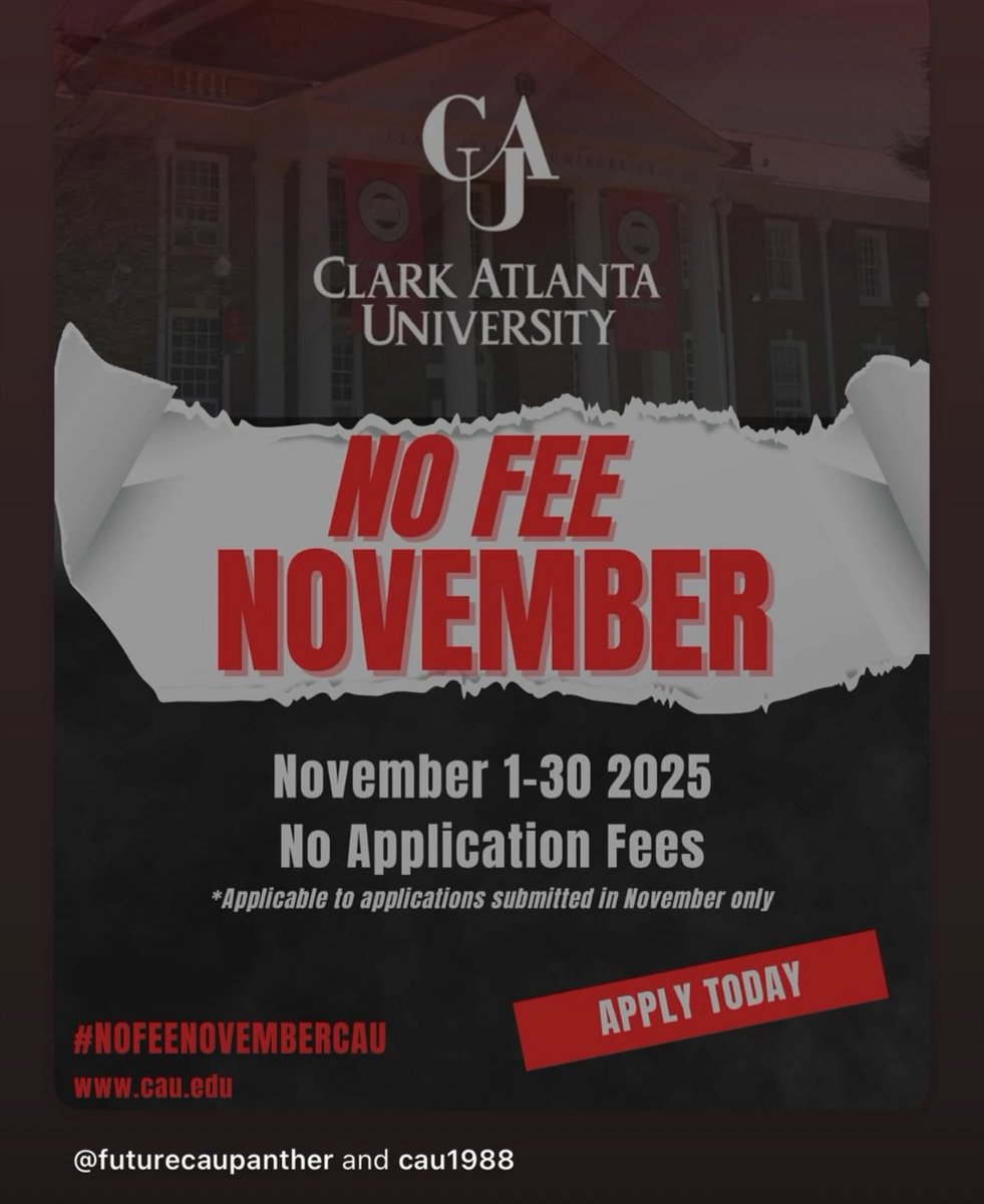 Apply to CAU today: 

futurepanther.cau.edu

<a href="/CAU/">Clark Atlanta University</a> <a href="/CAUAthletics/">Clark Atlanta Panthers 🐾</a> <a href="/CAU_Football/">Clark Atlanta Football</a> 
<a href="/teddyk95/">Teddy Keaton</a> <a href="/TheSIAC/">The SIAC</a>