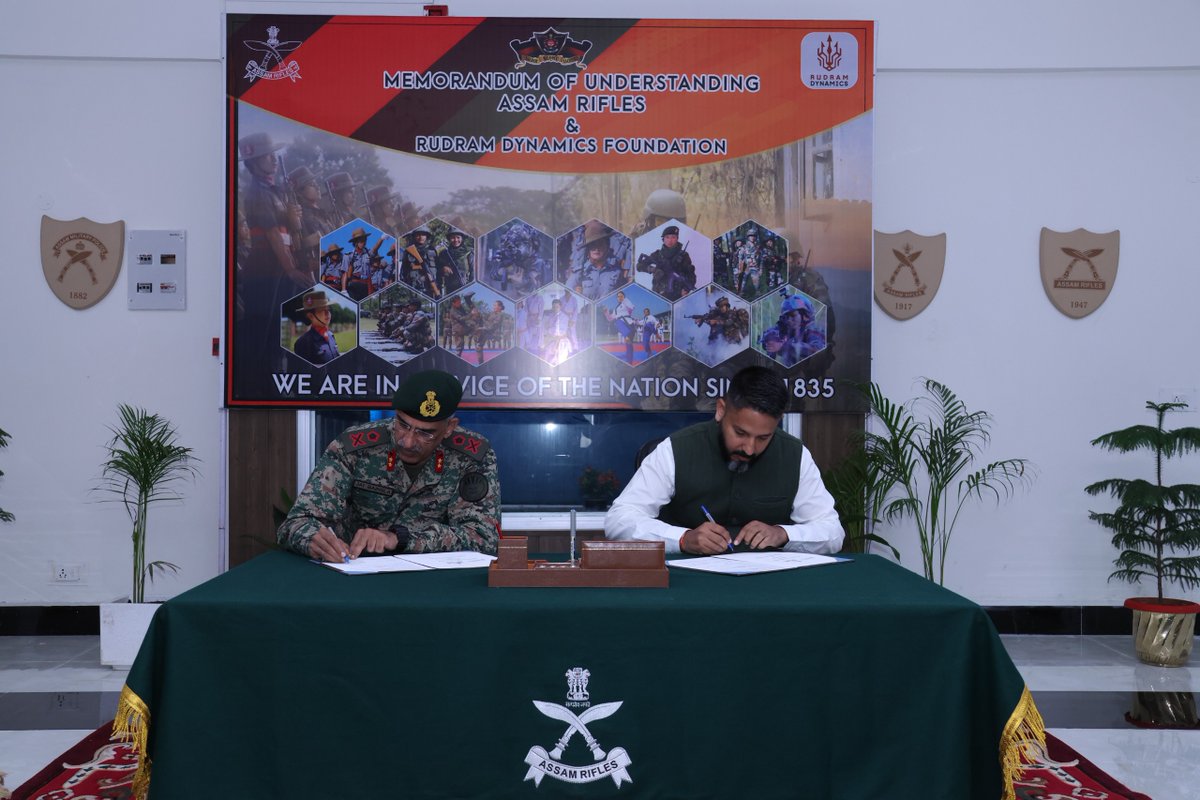 official_dgar's tweet image. ASSAM RIFLES SIGNS MoU WITH RUDRAM DYNAMICS FOUNDATION TO PROMOTE ACADEMIC AND PROFESSIONAL EXCELLENCE
#AssamRifles has entered into a Memorandum of Understanding (MoU) with Rudram Dynamics Foundation (RDF), a not-for-profit organization, to jointly undertake initiatives in the…