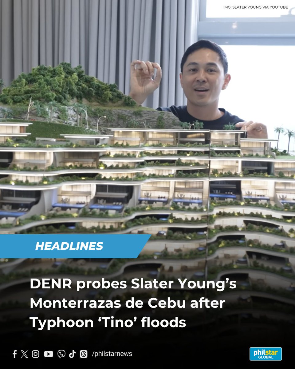 PhilstarNews's tweet image. DENR REVIEWS SLATER&apos;S CEBU PROJECT AFTER FLOODS

When floods inundated Cebu and caused extensive damage and loss of lives, public scrutiny turned not only to the province’s flood control projects but also to civil engineer and actor Slater Young’s real estate development — the…